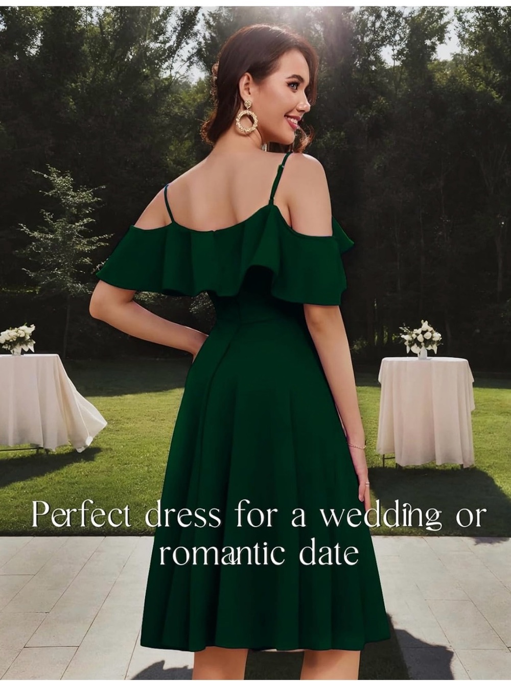 Bbonlinedress Green Off-the-Shoulder Ruffle Cocktail Midi Dress - Picture 3 of 12